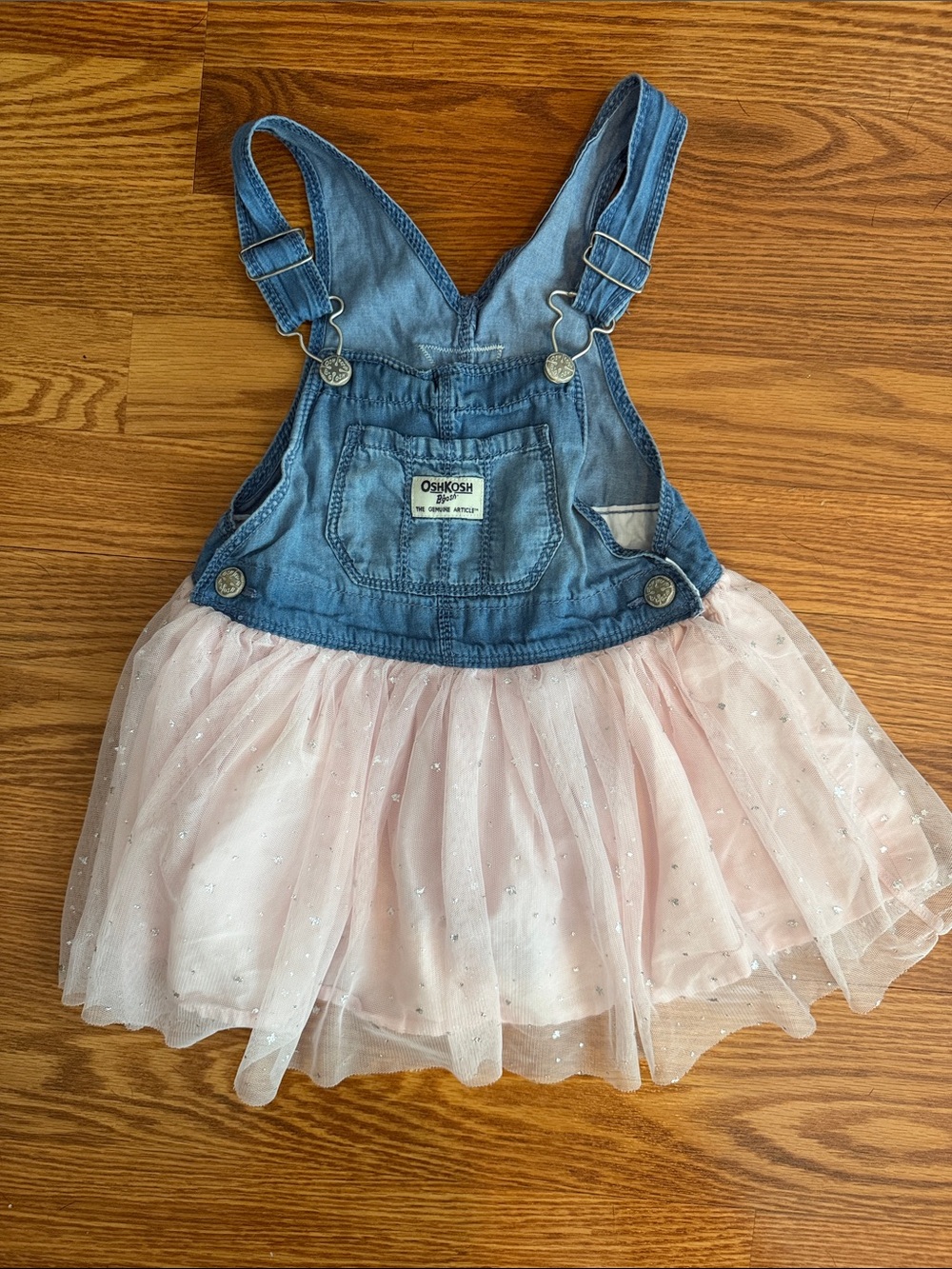 OshKosh B'gosh Denim Overall Dress with Light Pink Tulle Skirt